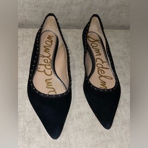 Sam Edelman Rivera Black Suede Leather Pointed Top Studs Slip On Flats Shoes 7